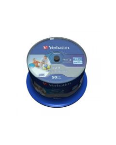 Pack de 50 BD-R 25GB Verbatim 6x DATALIFE Inkjet blanc HTL Cakebox 43812