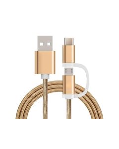 Reekin Chargeur 2 en 1 (USB Micro & Type-C) - 1,0 Mètre (Doré-Nylon)