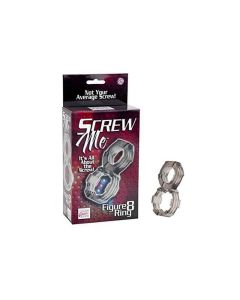 SCREW ME FIGURE 8 RING, DUAL COCK RING, SMOKE, 8, 3CM X 4, 5CM