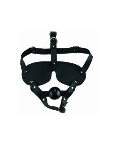 HEAD HARNESS BLINDFOLD, LEDERMASKE MIT MUNDKNEBEL, SCHWARZ
