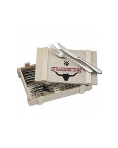 Set de 12 couverts à steaks WMF en acier + boitier en bois 12.8023.9990