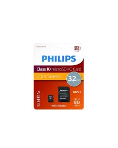 Philips MicroSDHC 32Go CL10 80mb/s UHS-I +Adaptateur au détail