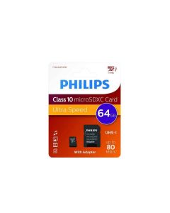 Philips MicroSDXC 64Go CL10 80mb/s UHS-I +Adaptateur au détail
