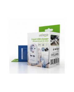 EnerGenie Multi-prises Courant continu et chargeur 2 ports USB, 2.1 A, blanc EG-ACU2-02