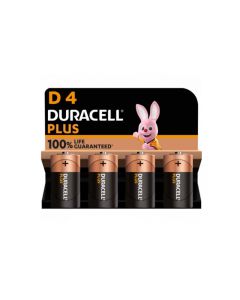 Duracell Paquet de 4 piles  Alkaline Plus Extra Life MN1300/LR20 Mono D