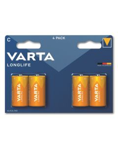 Varta Paquet de 4 piles Alkaline, Baby, C, LR14, 1.5V - Longlife, Blister