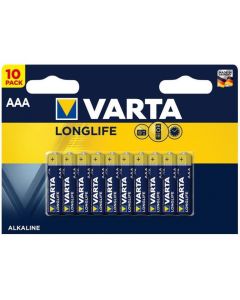 Varta Pack de 10 piles Alkaline, Micro, AAA, LR03, 1.5V Longlife, Blister