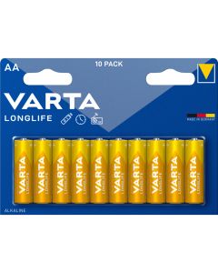 Varta Pack de 10 piles Alkaline, Mignon, AA, LR06, 1.5V  Longlife, Blister