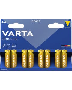 Varta Pack de 8 piles Alkaline, Mignon, AA, LR06, 1.5V  Longlife, Blister