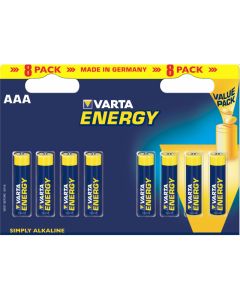 Varta Pack de 8 piles Alkaline, Micro, AAA, LR03, 1.5V - Energy, Blister