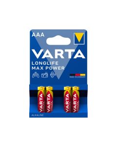 Varta Pack de 4 Piles Alkaline, Micro, AAA, LR03, 1.5V Longlife Max Power