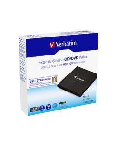 Verbatim DVD Recorder, USB 3.2, A-C, 8x/6x/24x, Slimline Portable, Black