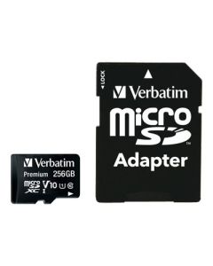 Verbatim MicroSDXC Card 256GB, Premium, Class 10, U1, SD Adapter, Bliste