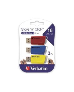 Verbatim Clé USB Store \'n Click 3 x 16 Go Rouge / Bleu / Jaune - USB Type-A