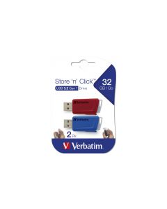 Verbatim Clés USB Store \'n\' Click 2 x 32 Go Rouge / Bleu - USB Type-A