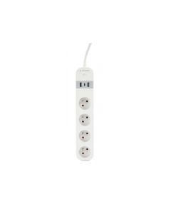 Gembird Smart Power Strip USB Charger 4 French Sockets 1.5m TSL-PS-F4U-01-W
