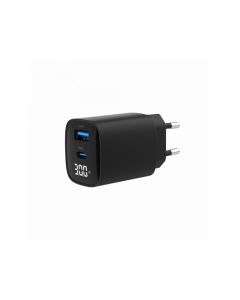 Gembird Chargeur rapide 2 Ports USB 30W LCD Noir TA-UC-PDQC30LCD-BK-01