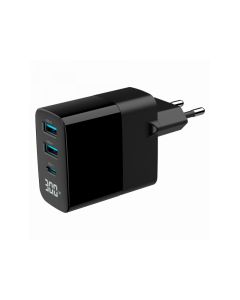 Gembird Chargeur rapide 3 Ports USB 30W LCD Noir TA-UC-PDQC30LCD-BK-02