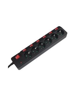LogiLink 6way Power Strip + 7 Switches 6x CEE 7/3 1.5 m Black LPS233