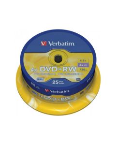 Pack de 25 DVD+RW 4.7GB Verbatim 4x Cakebox 43489