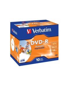 Pack de 10 DVD-R 4.7GB Verbatim 16x jet d?encre blanc large surface