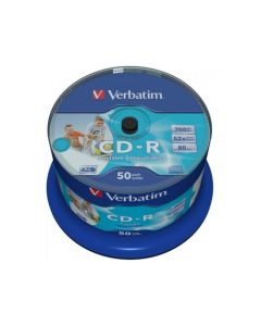 CD-R 80 Verbatim 52x DLP Inkjet white Full Surface 50er Cakebox 43438