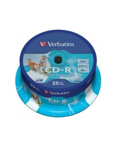 Pack de 25 CD-R 80 Verbatim 52x DLP Inkjet blanc 43439