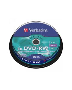 Pack de 10 DVD-RW 4.7GB Verbatim 4x Cakebox 43552