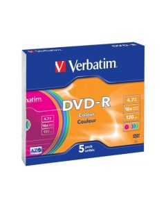 Pack de 5 DVD-R 4.7GB Verbatim 16x Couleur Slim Case 43557