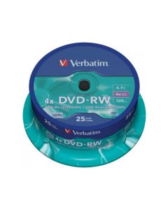 Pack de 25 DVD-RW 4.7GB Verbatim 4x Cakebox 43639