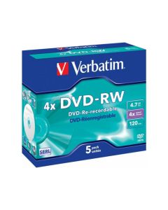 Pack de 5 DVD-RW 4.7GB Verbatim 4x Jewel Case 43285